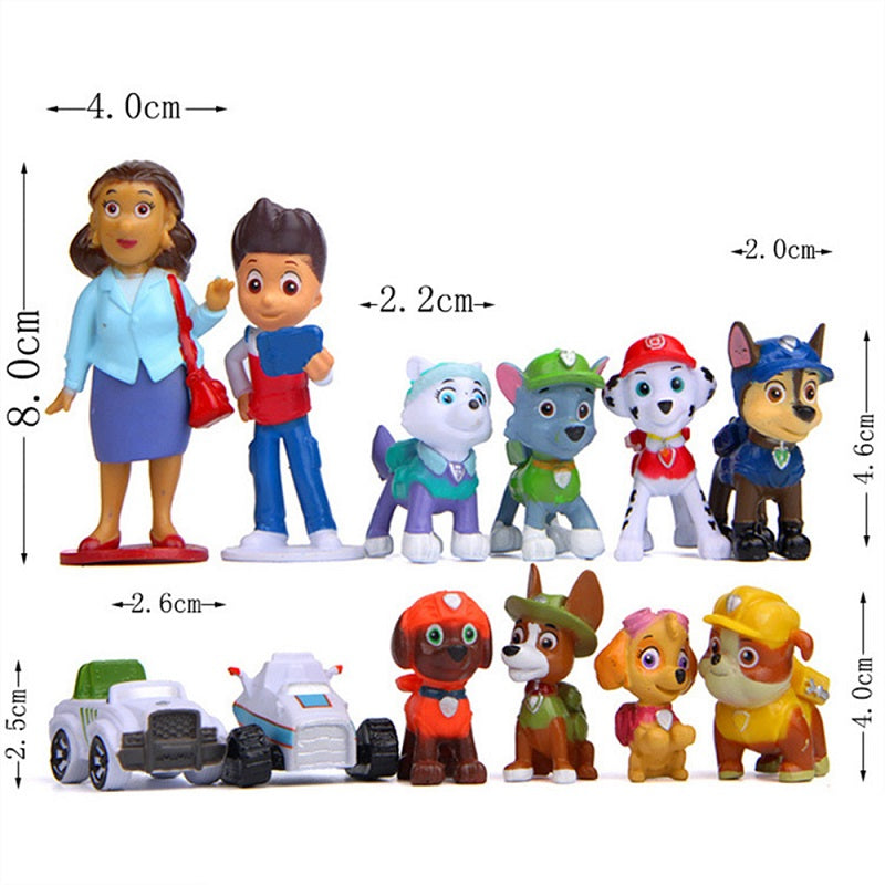 4*10 cm 10-12 Pcs Paw Patrol 4 - 10 cm Pawed Canina Anime Figure Patrol Car Patroling Canine Toys Children Toy