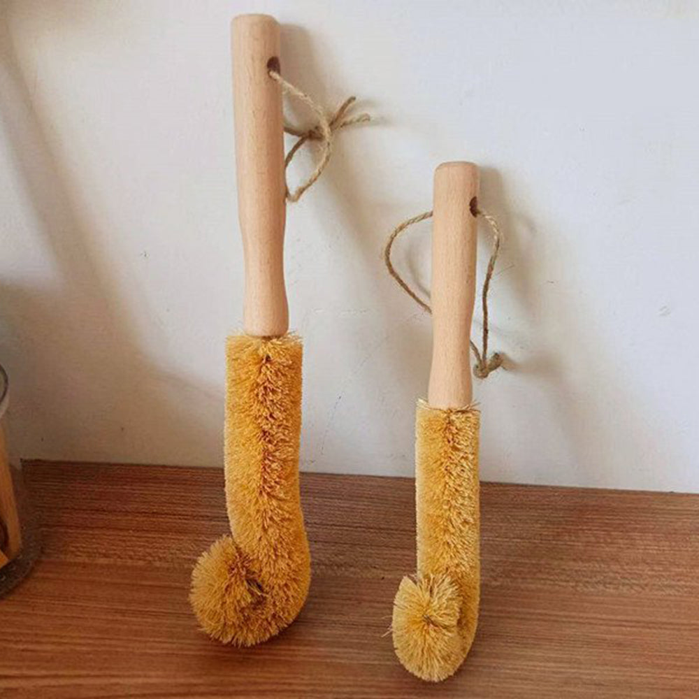 Coconut Coir Fiber Bottle Cup Cleaning Brush Tools Wooden Long Handle