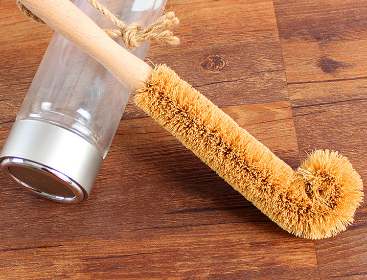 Coconut Coir Fiber Bottle Cup Cleaning Brush Tools Wooden Long Handle