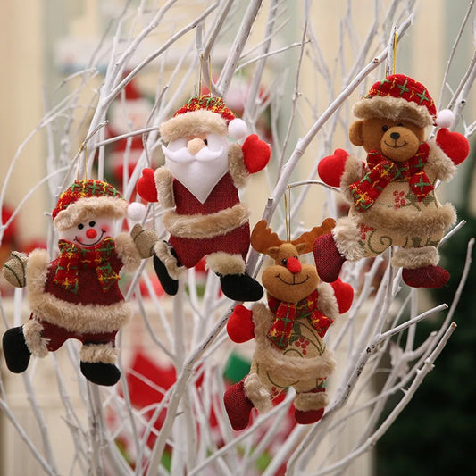 4PCS Christmas Hanging Ornament Santa Claus Xmas Tree Snowman Doll