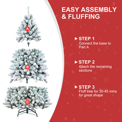 Elevate the holiday spirit with a flocked Xmas tree that brings a festive ambiance to your home; boasting sturdy branches that can effortlessly hold garlands and your cherished ornaments, enabling you to create a personalized and enchanting display.