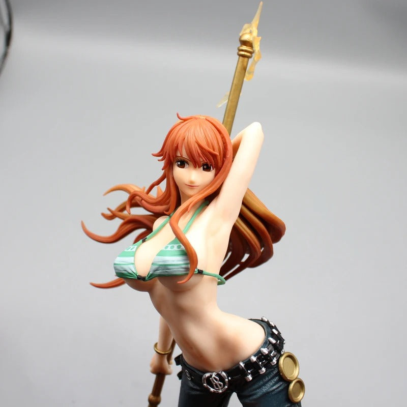 Anime One Piece GK Nami Hold Stick Zeus Stand Girl PVC Figure Statue Toy Gift