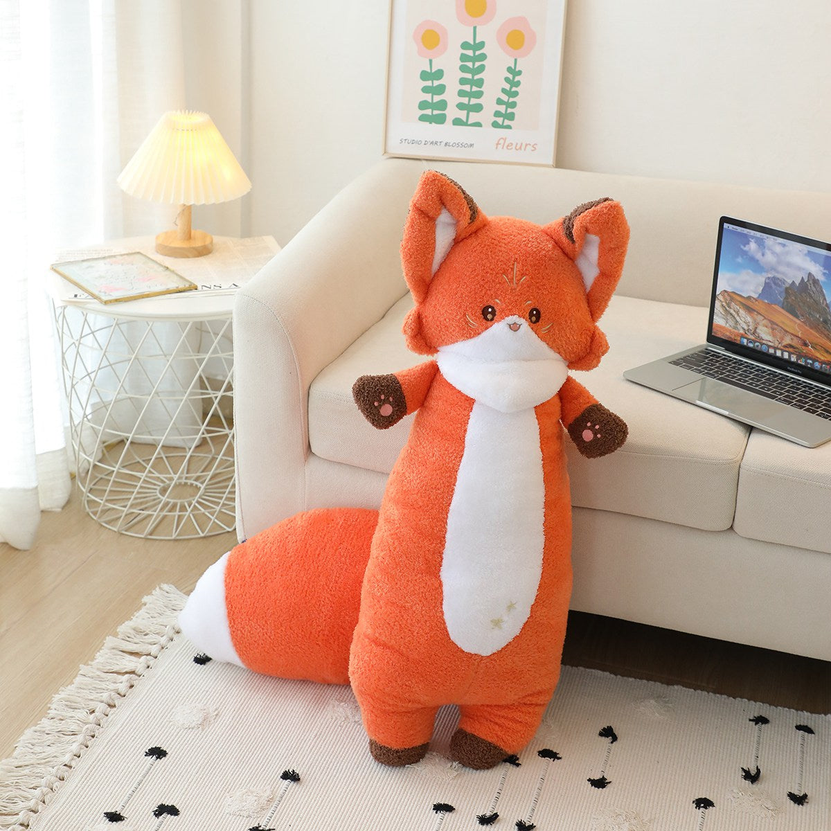 Fox Plush Long Body Pillow-33.5in Soft Caterpillar Fox Huggable Stuffed Animal