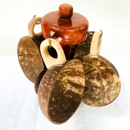 Coconut shell Tea Set with hanger Rack
