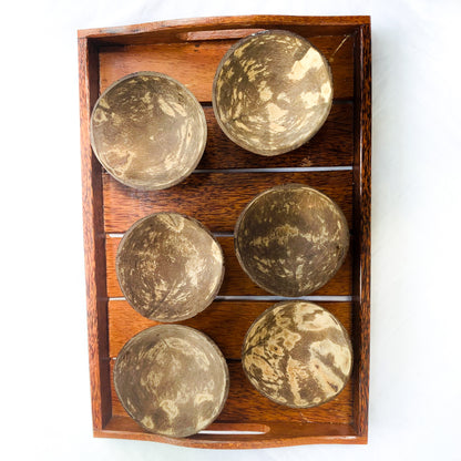 Coconut Shell Desert Cup with wooden Tray