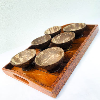 Coconut Shell Desert Cup with wooden Tray