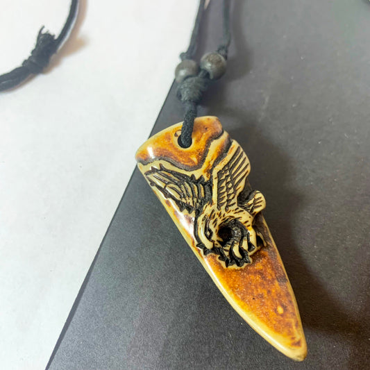 eagle Brown Stone Pendant Necklace string rope