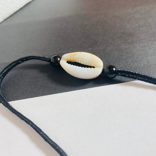 Sea Shell Black Nylon String Rope Knot Bracelet